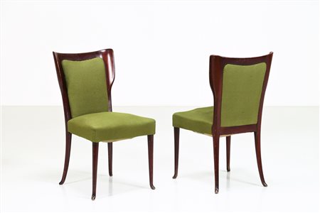 BEGA MELCHIORRE (1898 - 1976) Coppia di sedie. Legno e tessuto. Cm 48,00 x...