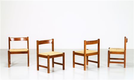 MICHELUCCI GIOVANNI (1891 - 1990) Quattro sedie . Legno di noce e paglia. Cm...