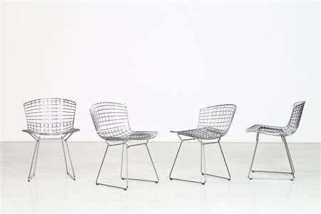 HARRY BERTOIA (1915 - 1978) Quattro sedie. Metallo cromato. Cm 54,00 x 73,50...