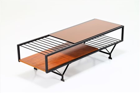 MANIFATTURA ITALIANA Tavolino. Metallo laccato, legno. Cm 127,00 x 37,50 x...