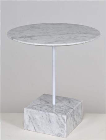 SOTTSASS ETTORE (1917 - 2007) Tavolino tondo mod Primavera. Metallo e marmo....