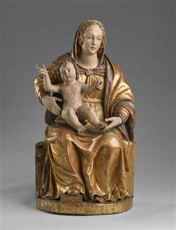 SCULTORE VENETO DEL XV SECOLO Madonna con Bambino in legno policromo e...