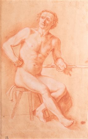 BONITO GIUSEPPE (1707 - 1789) Figura virile. . Cm 24,50 x 40,00. sanguigna e...