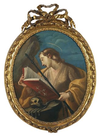 SCUOLA VENETA DEL XVIII SECOLO Evangelista. Olio su tela . Cm 53,50 x 65,00....