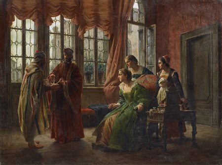 RAYMOND LODOVICO (1825 - 1898) Scena d'interno con personaggi. . Olio su tela...