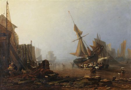 DE WINT PETER (1784 - 1849) Bassa marea al porto. Olio su tela . Cm 131,00 x...