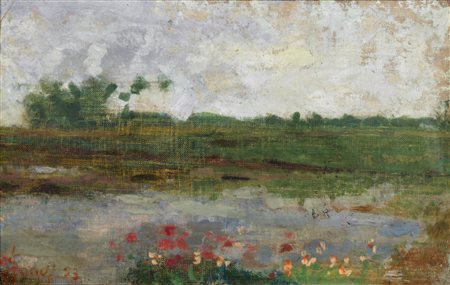 LANDI ANGELO (1879 - 1944) Paesaggio. 1923. Olio su faesite. Cm 30,00 x...