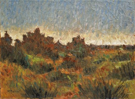 PUCCINI MARIO (1869 - 1920) Paesaggio. Olio su tela . Cm 40,00 x 30,00. Firma...