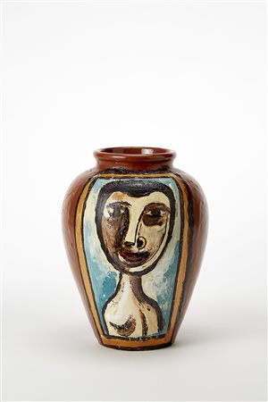 H. Kraig Vaso in ceramica modellato al tornio smaltato in marrone e con due...