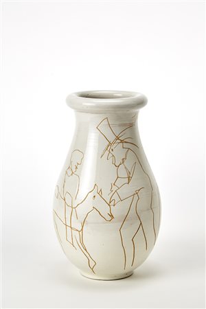 Emilio Tadini (Milano 1927 - 2002)Vaso in ceramica smaltata in bianco e...