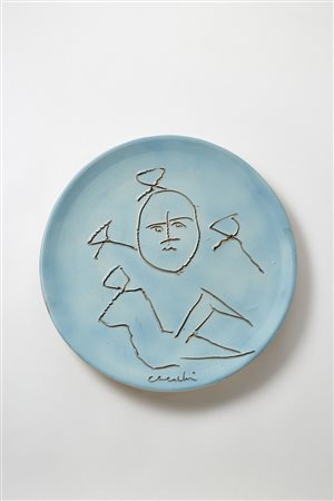 Sandro Cherchi (Genova 1911 - Torino 1998)Grande piatto in ceramica smaltata...
