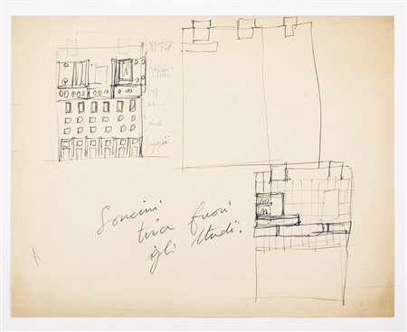 Gio Ponti (Milano 1891 - Milano 1979)Due fogli con schizzi architettonici per...