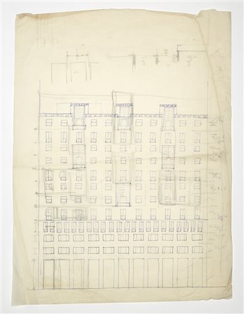 Gio Ponti (Milano 1891 - Milano 1979)Schizzo architettonico per la facciata...