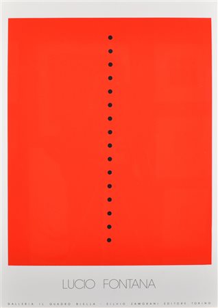 LUCIO FONTANA Senza titolo Manifesto litografico forato Galleria "Il Quadro"...