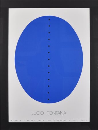 LUCIO FONTANA Senza titolo Manifesto litografico forato Galleria "Il Quadro"...