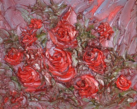 Carmine Messina Rose Olio su tavola Anno 2019 Dim. 40x30 Al verso data,...