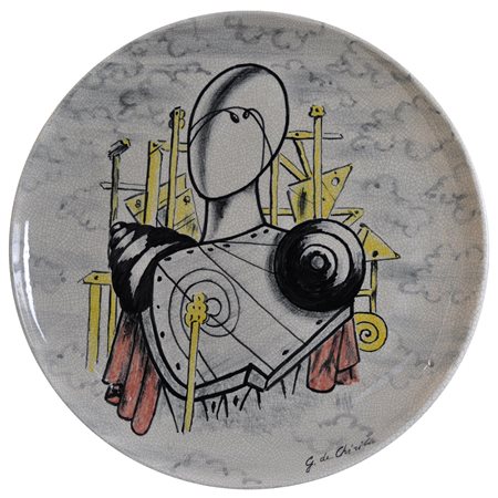 GIORGIO DE CHIRICO Il trovatore tra le nubi Piatto in ceramica smaltata Diam....