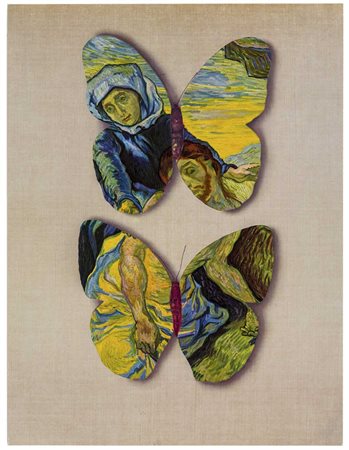 JIRI KOLAR (1914 - 2002) Due farfalle con 'Deposizione' di Van Gogh 1989...