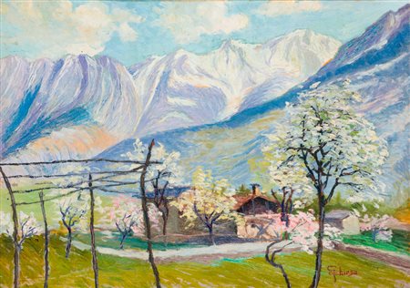 GEROLAMO CHIESA (1869-1953)Primavera. Dintorni di MorbegnoOlio su tavolacm...