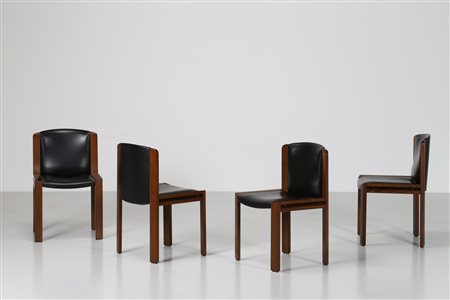 COLOMBO JOE (1930 - 1971) Quattro sedie . Legno di noce e pelle. Cm 48,50 x...