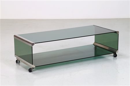 GALLOTTI E RADICE Tavolino. Acciaio, vetro. Cm 129,00 x 38,00 x 54,00....