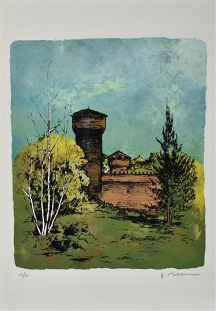 Felice Vellan IL CASTELLO DEL VALENTINO serigrafia su carta, cm 49,8x34,8...