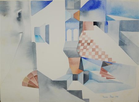 Antonio Sbrana COMPOSIZIONE acquerello su cartone, cm 23x30,5 firmato e...