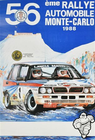 56ème RALLYE AUTOMOBILE MONTE-CARLO 1988 cm 58,5x40 Manifesto originale del...