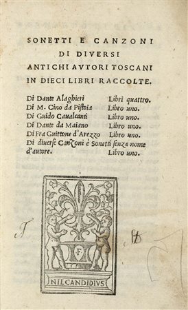 [DANTE ALIGHIERI (1265-1321)] - Sonetti e canzoni di diversi antichi autori tos