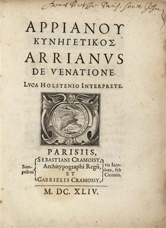 [GASTRONOMIA, CACCIA E AGRICOLTURA] - ARRIANO (92-175 d.C.) - De Venatione. Par