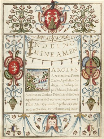 [LEGATURA- LAUREA MANOSCRITTA] - In dei nomine amen. Pisa: [c.a. 1590].Bel di