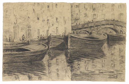 Giovanni Lomi (Livorno 1889 - 1969) "Scorcio di Venezia" disegno a carboncino...