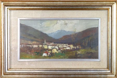 Mario Regano "Scorcio di paese" olio su tela (cm 30x60) Firmato in basso a...