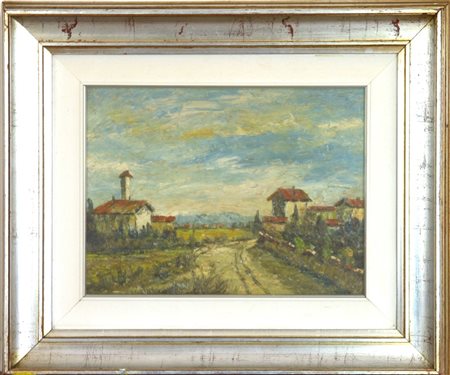 Ciro Agnetti (Milano 1913 - 1984) "Paese in brianza" olio su masonite (cm...