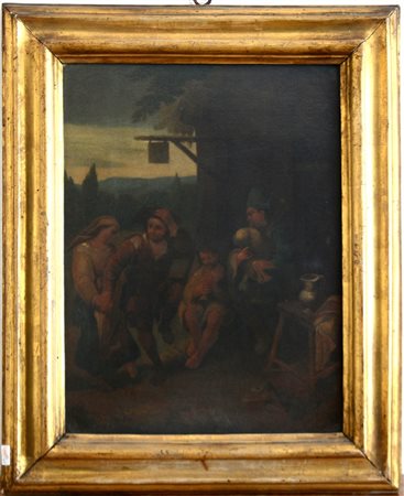 Scuola del secolo XIX "Zampognari" olio su tela (cm 45x34,5). In cornice...