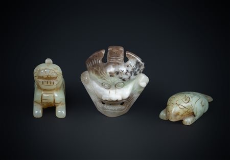 Arte Cinese  A group of three zoomorphic jade carvings China, 20th century .