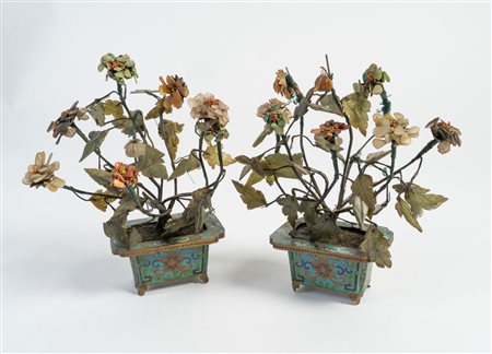 Arte Cinese  A pair of semi precious stones plants China, 19th century .