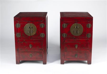 Arte Cinese  A pair of wooden lacquered night tables China, late 19th-20th century .