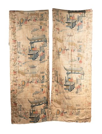 Arte Cinese  A pair of joie de toile chinoiserie cotton fabrics France, 19th century .