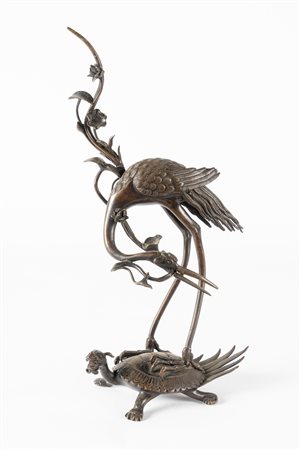 Arte Cinese  A bronze figure of a crane on a turtle Japan, 19th century .