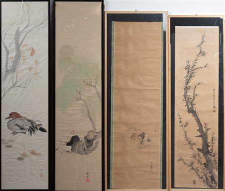 ARTE GIAPPONESE  A group of four paintings on paper Japan, 19th century  .