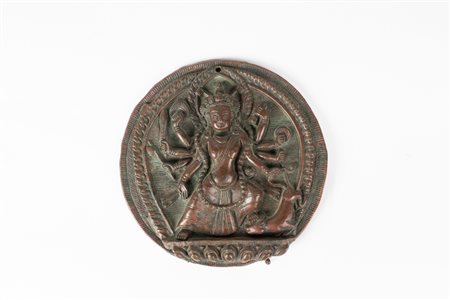 Arte Himalayana  An embossed copper plaque depicting Durga Nepal, late 19th century .