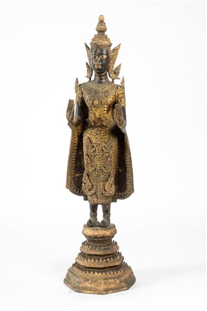 Arte Sud-Est Asiatico  A Rattanakosin bronze lacquered figure of Buddha Thailandia, 19th century .