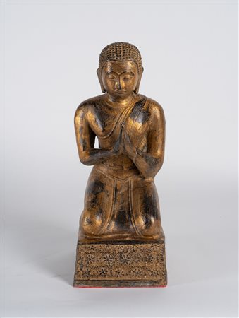 Arte Sud-Est Asiatico  A bronze lacquered figure of worshipper Thailandia, 20th century .