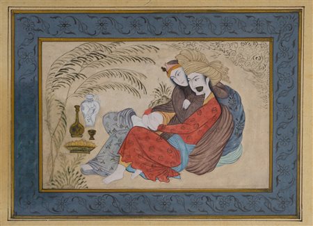 Arte Islamica  A Safavid or 19th century painting depicting a couple Iran, 17th or 19th century .