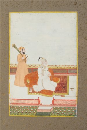 Arte Islamica  A nobleman during prayer Northern India, late 18th-19th century Opaque pigments heightened with gold on paper.