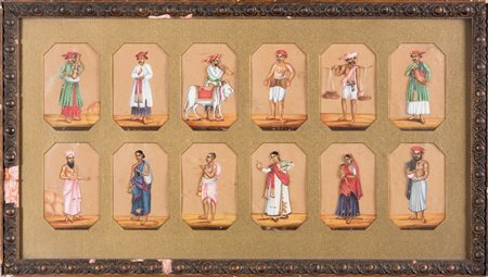 Arte Indiana  Twelve Indian characters on micaSouthern India, Tamil Nadu, Thanjavur, 19th century .