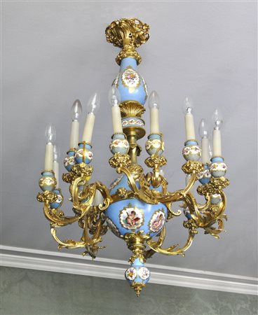 Lampadario porcellana e bronzo