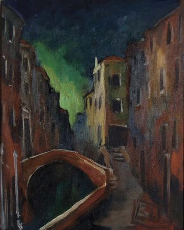 LONGO BEPI Venezia 1920 - 1961 Rio veneziano 1960 olio su tela 50x40 cm firma...