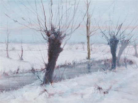 POLETTI LUIGI Firenze 1941 Nevicata 1982 olio su cartone telato 45x60 cm...